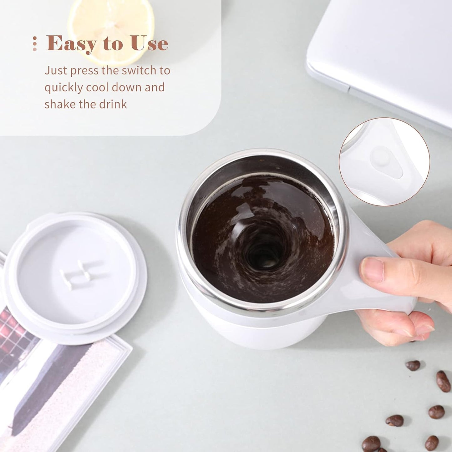 Self Stirring Mug 380ml with Lid – Auto Magnetic Mixing Cup for Coffee & Protein