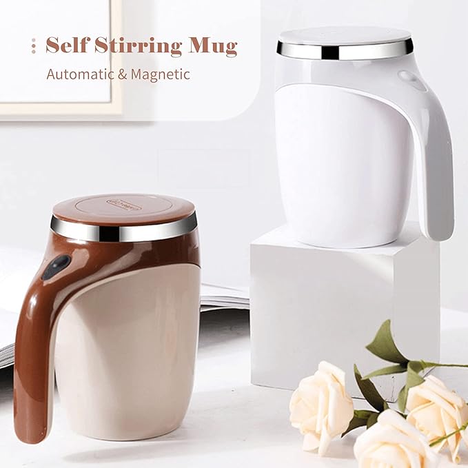Self Stirring Mug 380ml with Lid – Auto Magnetic Mixing Cup for Coffee & Protein
