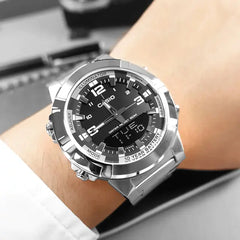 Casio Analogue Digital Mens Watch – Stainless Steel Black Dial 50M Water Resistant