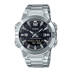Casio Analogue Digital Mens Watch – Stainless Steel Black Dial 50M Water Resistant