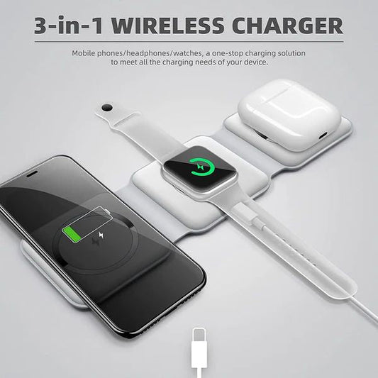 3-in-1 Wireless Charging Pad – Fast Charge iPhone, Apple Watch & AirPods with 15W Qi-Certified Stand