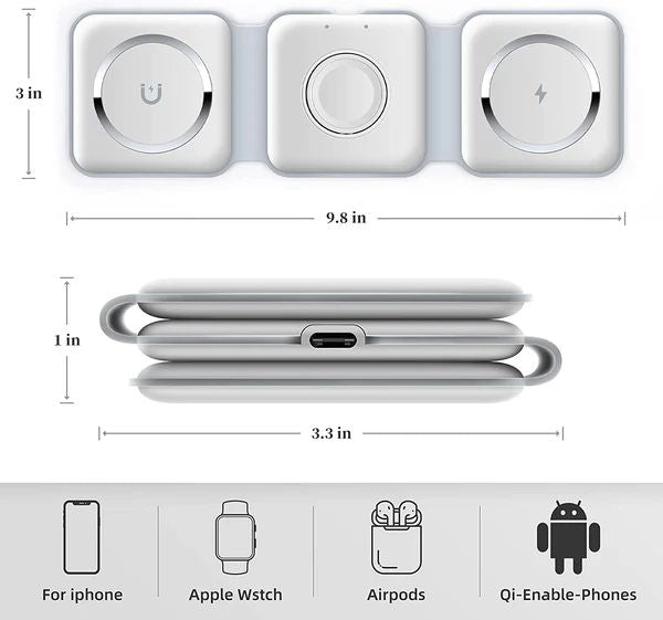 3-in-1 Wireless Charging Pad – Fast Charge iPhone, Apple Watch & AirPods with 15W Qi-Certified Stand