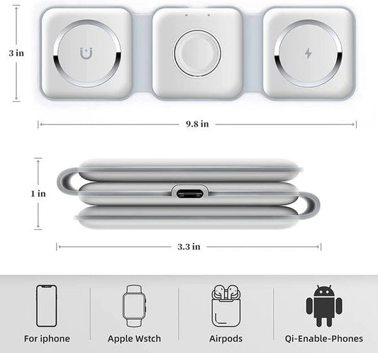 3-in-1 Wireless Charging Pad – Fast Charge iPhone, Apple Watch & AirPods with 15W Qi-Certified Stand