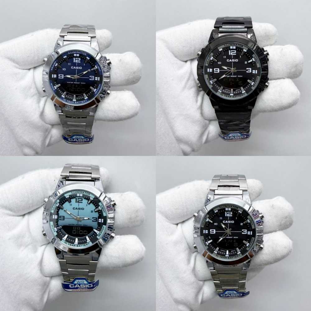 Casio Analogue Digital Mens Watch – Stainless Steel Black Dial 50M Water Resistant