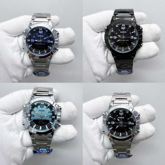 Casio Analogue Digital Mens Watch – Stainless Steel Black Dial 50M Water Resistant