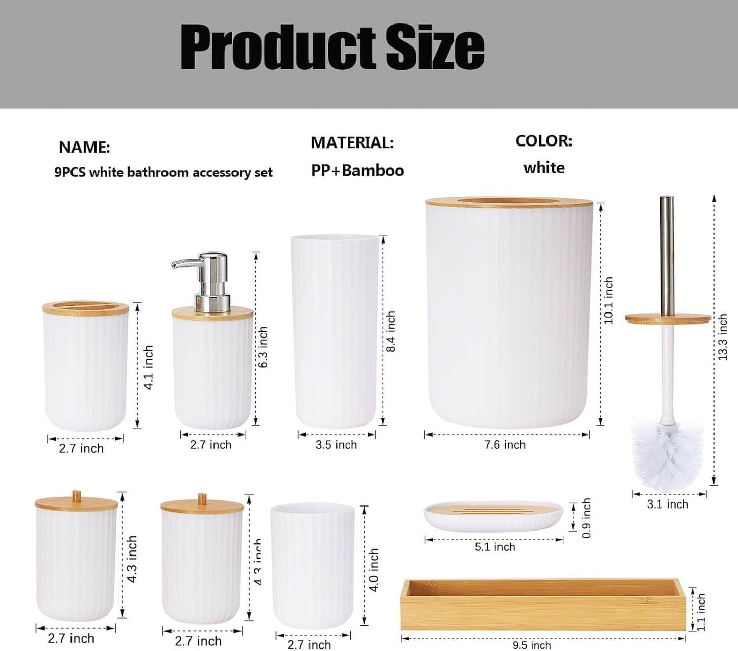 Bathroom Accessories Set 6 Pieces – Modern Toilet Brush, Soap Dispenser & Holder