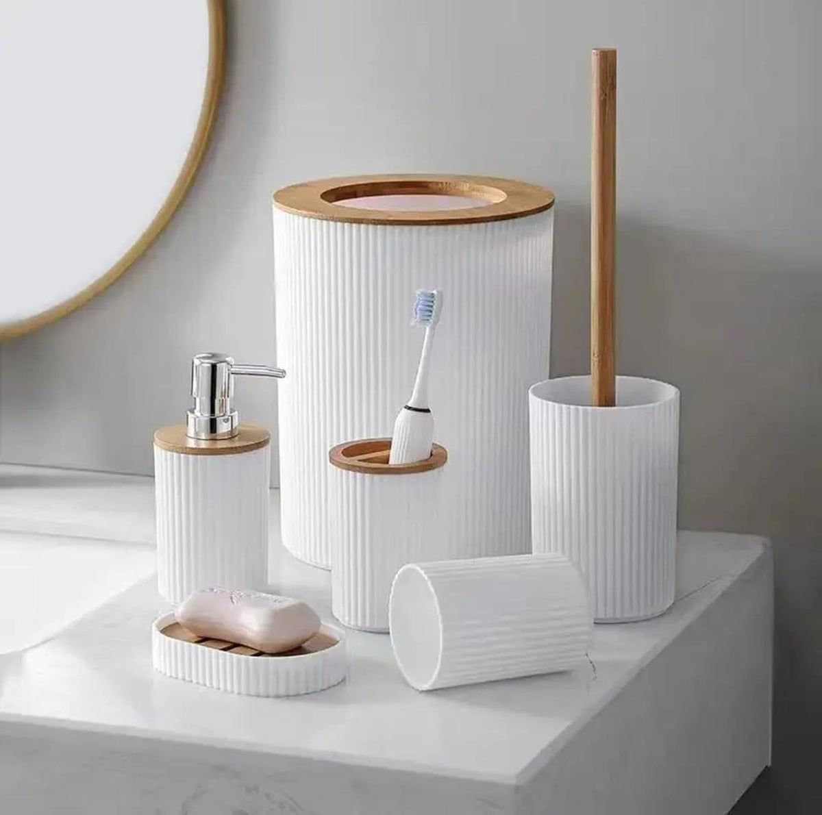 Bathroom Accessories Set 6 Pieces – Modern Toilet Brush, Soap Dispenser & Holder