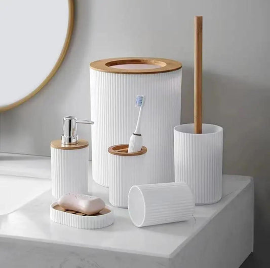 Bathroom Accessories Set 6 Pieces – Modern Toilet Brush, Soap Dispenser & Holder