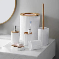Bathroom Accessories Set 6 Pieces – Modern Toilet Brush, Soap Dispenser & Holder