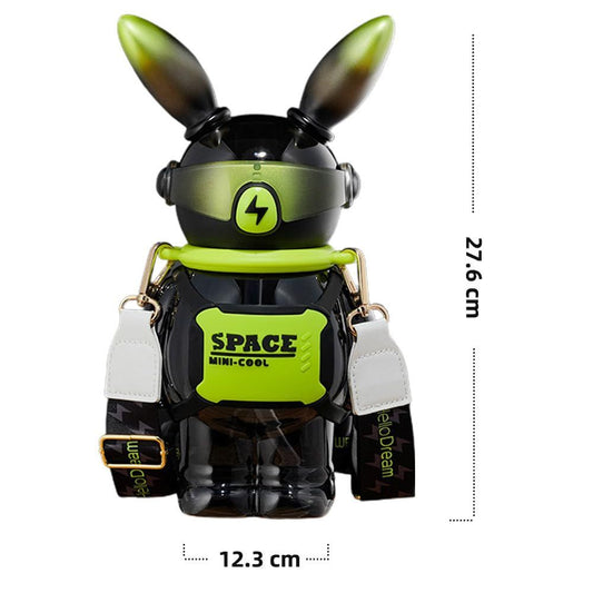 Bunny Robo Water Bottle 1100ml – Leak-Proof Kids Sipper with Straw & Sling