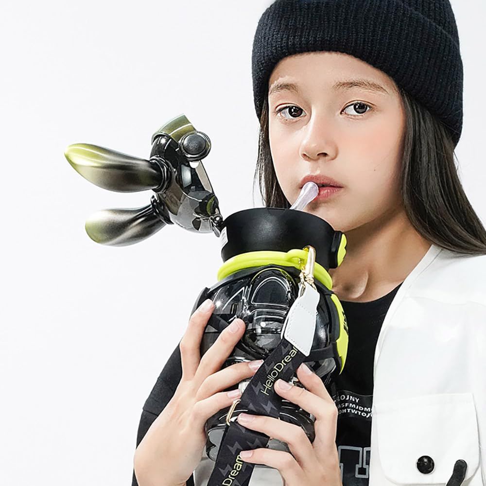 Bunny Robo Water Bottle 1100ml – Leak-Proof Kids Sipper with Straw & Sling