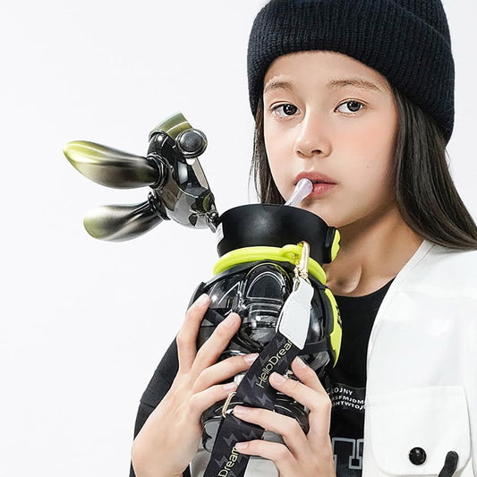 Bunny Robo Water Bottle 1100ml – Leak-Proof Kids Sipper with Straw & Sling