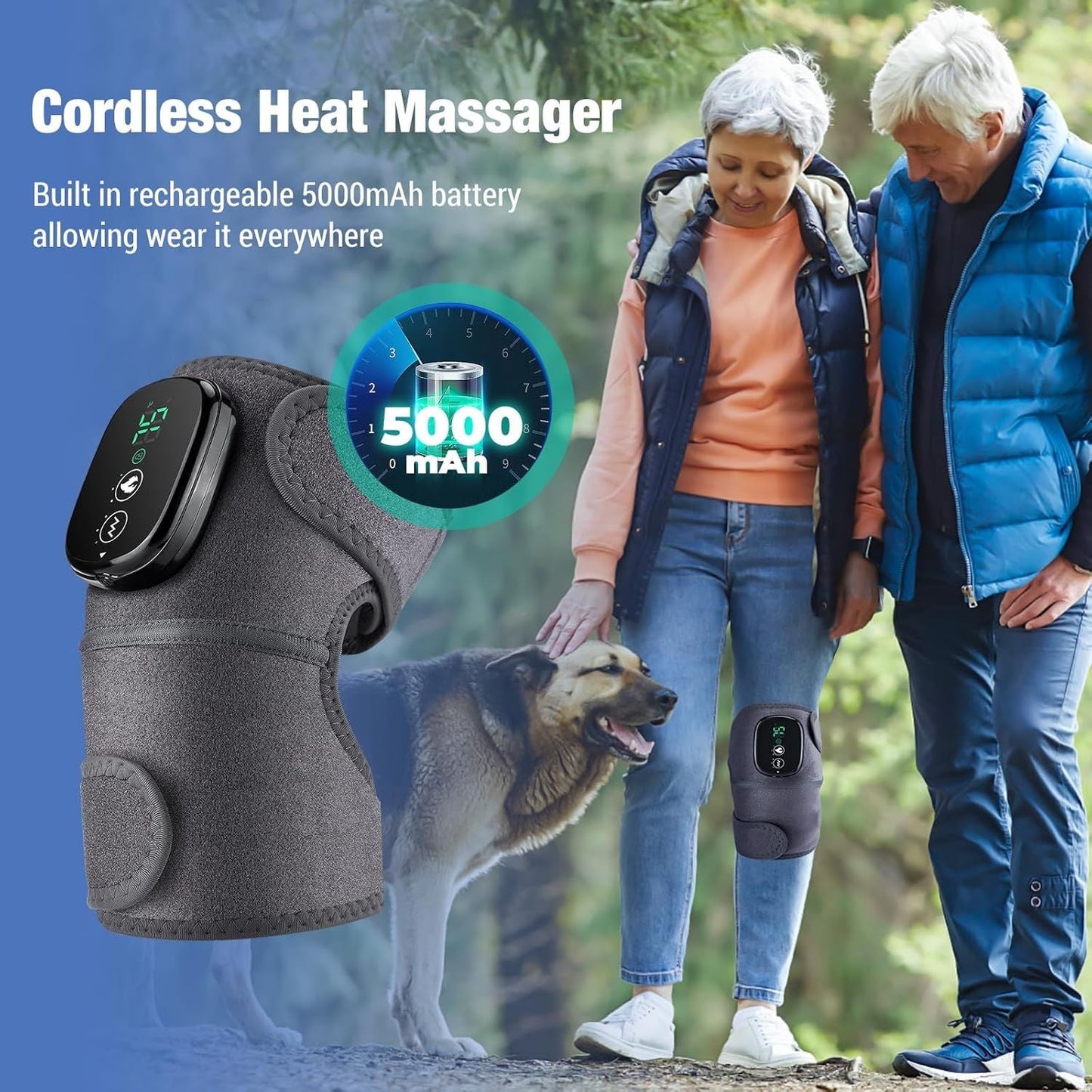 Electric Knee Massager – Heated Vibrating Knee Brace | 3-in-1 Cordless Pain Relief Wrap