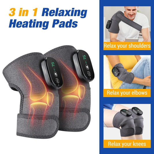 Electric Knee Massager – Heated Vibrating Knee Brace | 3-in-1 Cordless Pain Relief Wrap