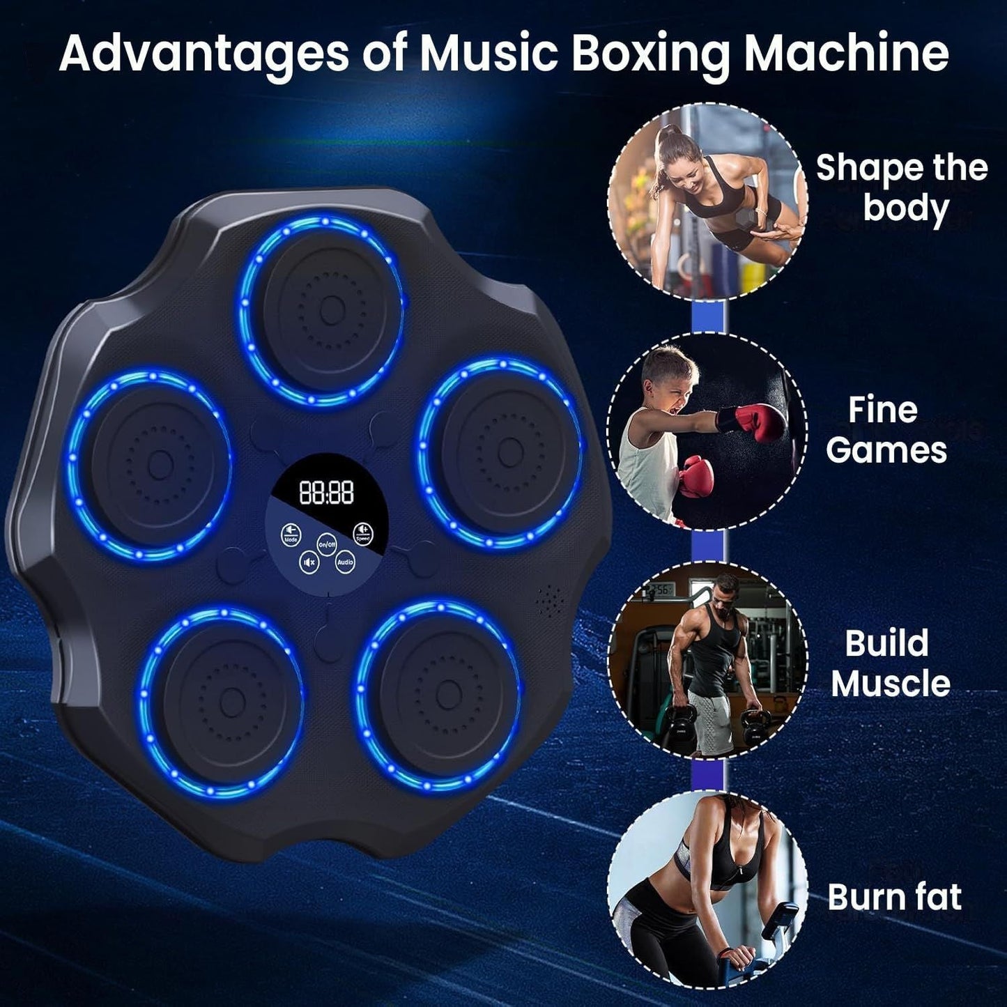 Electronic Musical Boxing Machine – 2025 Upgraded Bluetooth Wall-Mounted Punching Trainer | 9 Modes LED Light Boxing
