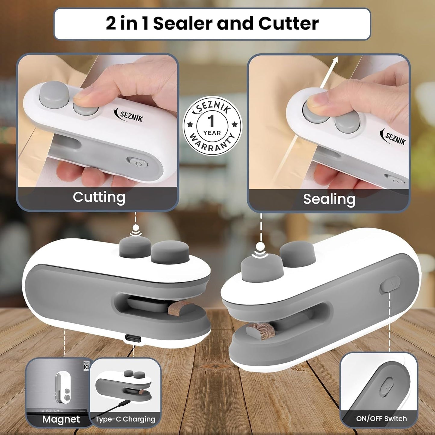 Mini Portable Bag Sealer – 2-in-1 Heat Sealer & Cutter with Rechargeable Battery