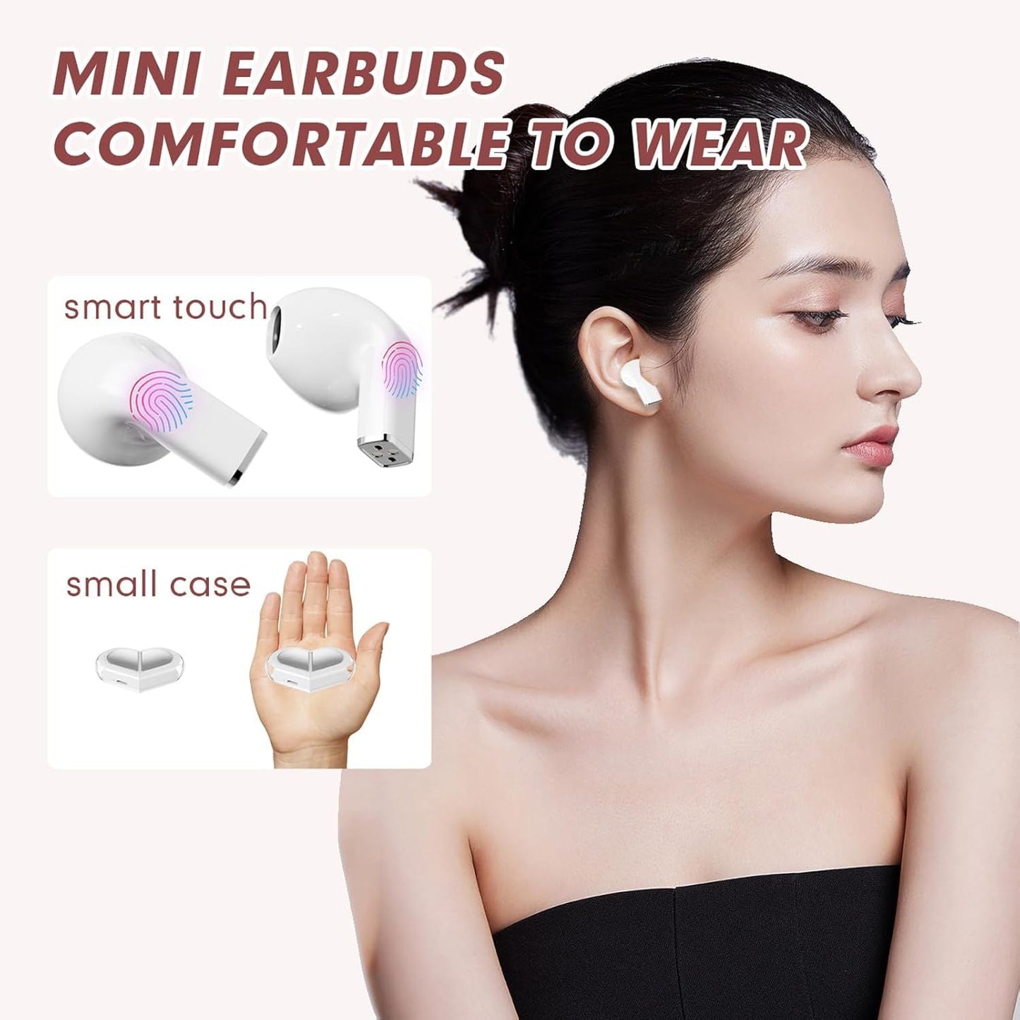 Pink Heart Design Wireless Earphones for Girls – Convertible Heart Shape Case with Bluetooth 5.3