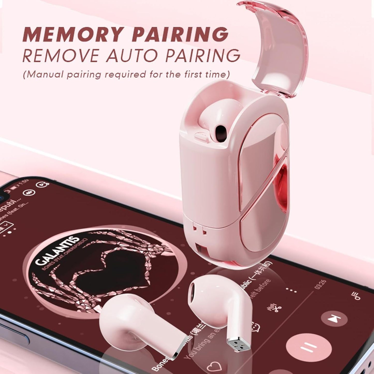Pink Heart Design Wireless Earphones for Girls – Convertible Heart Shape Case with Bluetooth 5.3