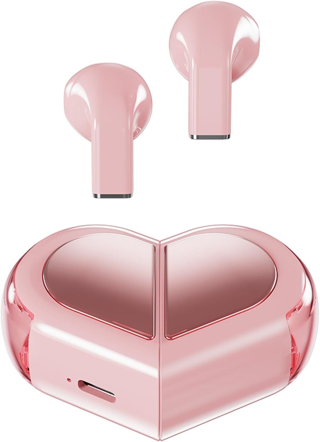 Pink Heart Design Wireless Earphones for Girls – Convertible Heart Shape Case with Bluetooth 5.3