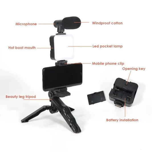 Smartphone & Camera Vlogging Studio Kit – U-Shaped Grip with Cold Shoe Mount