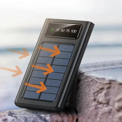 Solar Power Bank 20000mAh – Fast Charging with Built-in 4 Cables & Dual Flashlight